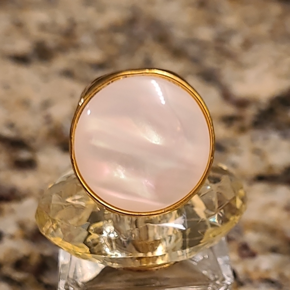 Mother Of Pearl Titanium Gold Plated Chunky Ring - Picture 8 of 16